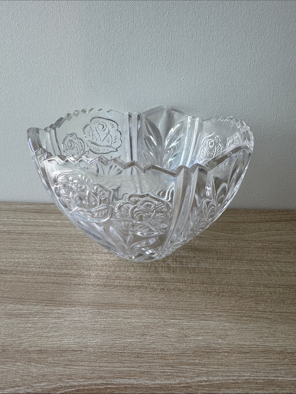 Vintage Crystal Candy Bowl Floral Cut Glass Serving Dish 6” Decorative Bowl